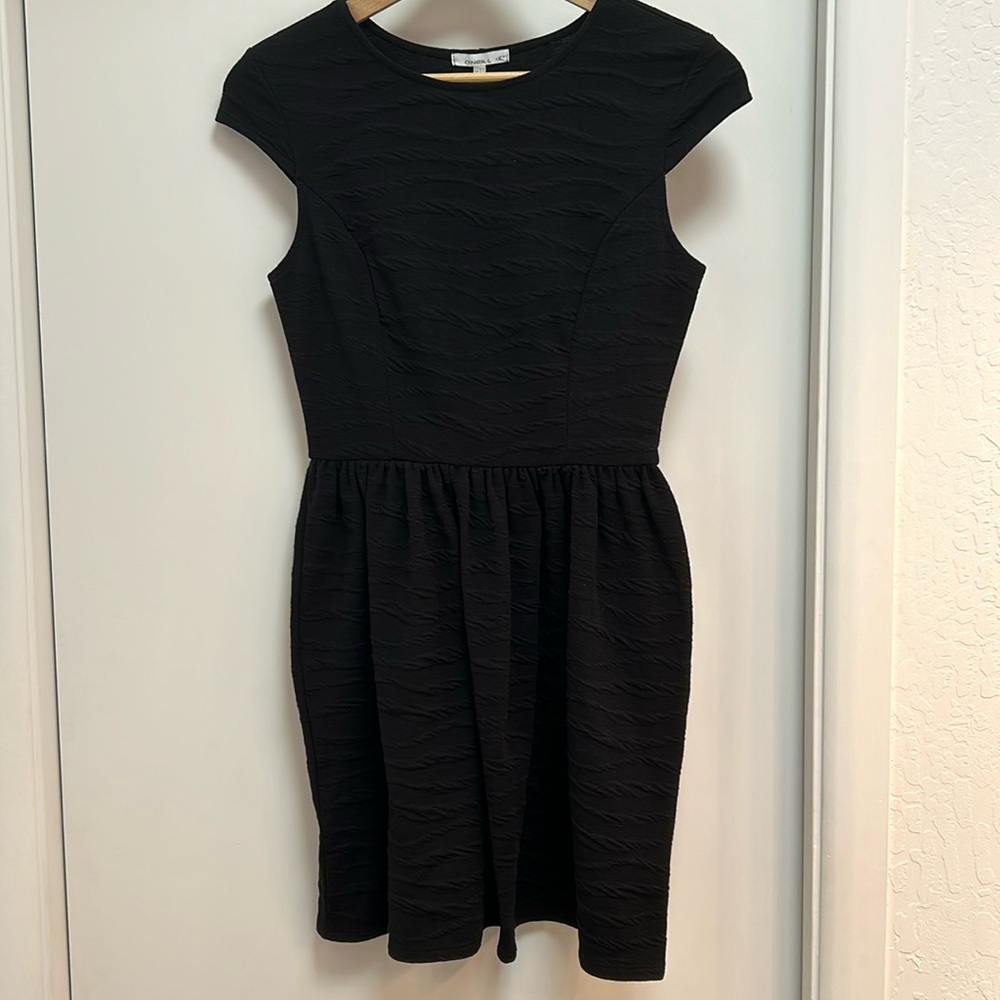 O'Neill Black Wavy Textured Mini Dress Cap Sleeve Fit & Flare Size S